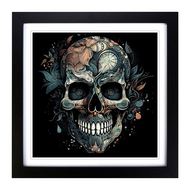 Skull - Single Picture Frame Print on Wood, Black