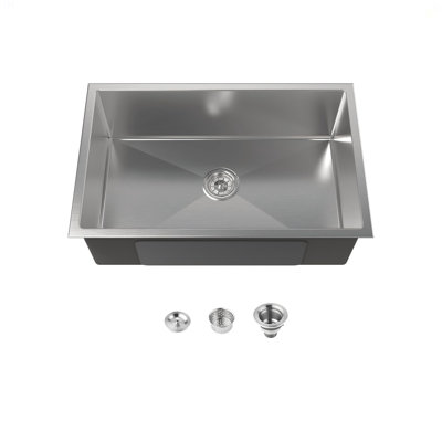 Évier de cuisine en acier inoxydable, cuve simple encastrée de 30 po x 19 po, lavabo encastré à la main en nickel brossé, avec bonde et crochet standards américains