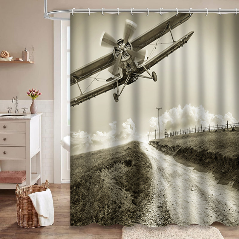 Vintage Airplane Old Sky Blue Shower Curtain with 12 Hooks, L 72 po x l 78 po