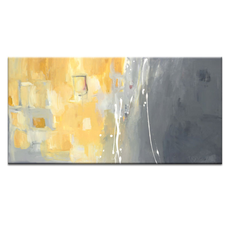 50 Shades Of Gray And Yellow by Julie Ahmad - Print on Canvas, 31cm H x 61cm W x 3.8cm D