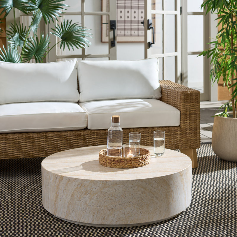 Aurielle Round Coffee Table, Travertine