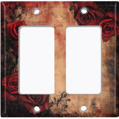 Couvercle de plaque d'interrupteur en métal; Fauteuil à bascule GFI de taille standard US à 2 bandes - Roses rouges gothiques