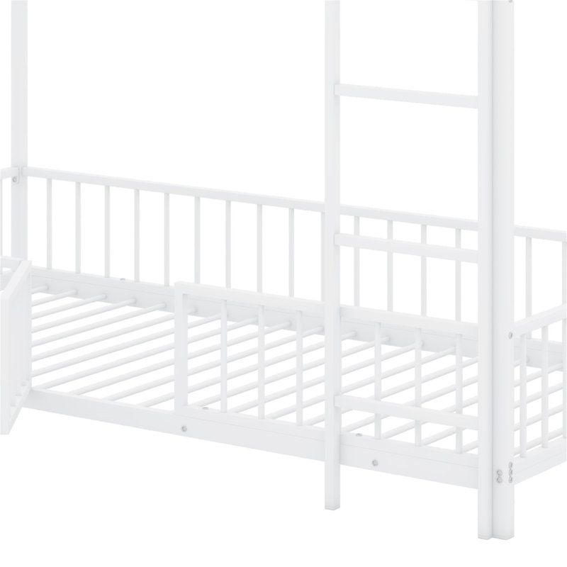 Metal Bunk Bed With Slide And Guardrails, Twin Over Twin, White