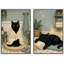 Chat, spa, serviette, bain, détente, sommeil douillet, salle de bain, humour, œuvre d'art, art mural encadré sur toile, 2 pièces-130550173-130550176