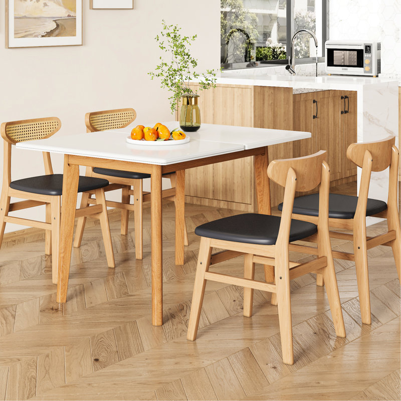 Table et chaise pliables: plateau de table en pierre frittée usée, pieds en bois d'hévéa, coussins confortables en polyuréthane, bureau d'étude avec sièges rembourrés robustes