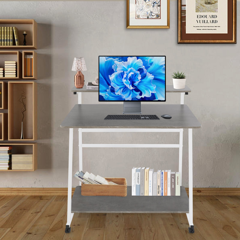 Bureau d'ordinateur 31,5 "à 3 niveaux à roulettes Bureau d'ordinateur simple et moderne Bureau à domicile flexible antidérapant