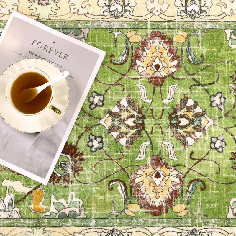 Non-Slip Vintage Floral Hallway Rug with Rubber Backing, Low Pile Non-Shedding Soft Distressed Carpet Runner for Bedroom, Kitchen, Laundry, Entrance