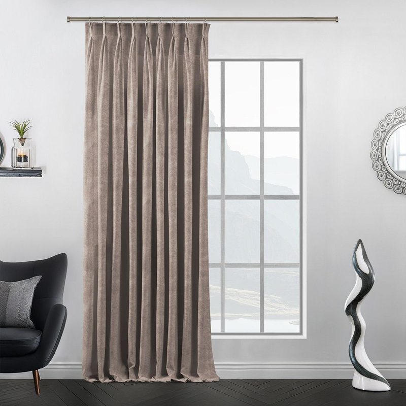 Velvet Room Darkening Single Curtain Panel, 190cm Width x 125cm Drop, Light Brown
