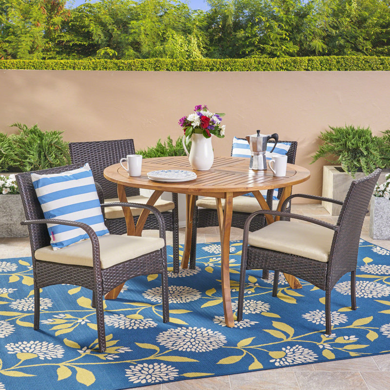 Briella 4 - Person Acacia Wicker Patio Dining Set with Round Table