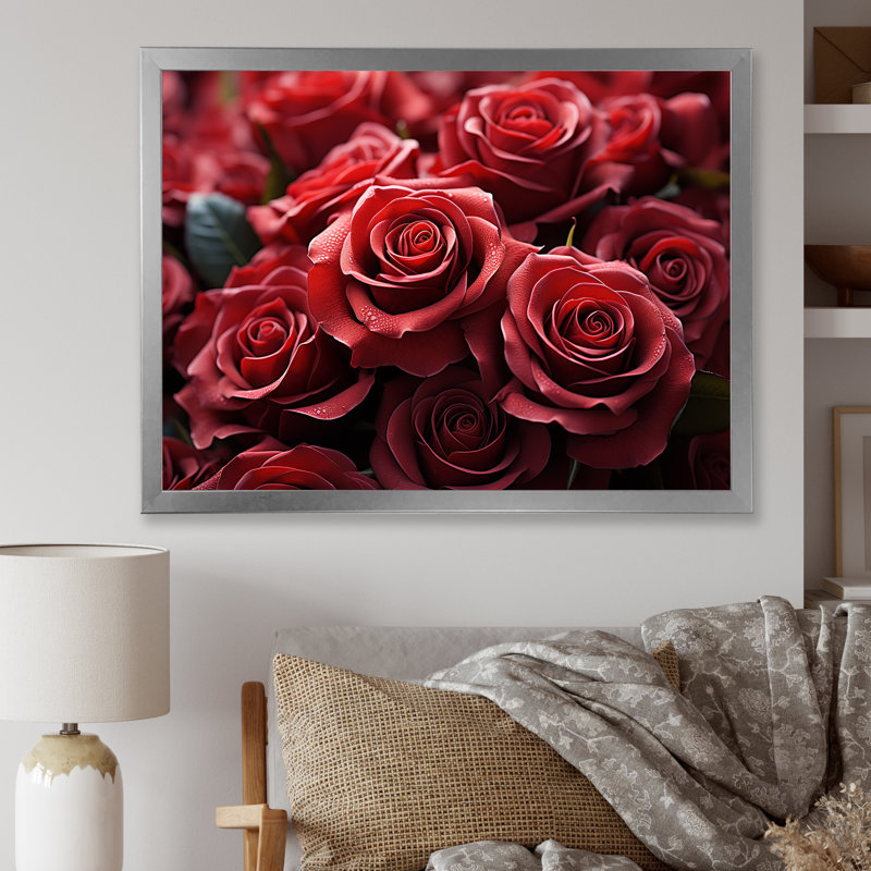 «Crimson Rose Passion I», reproduction sur toile, H 12 po x l 20 po x P 1 po, Cadre simple argenté