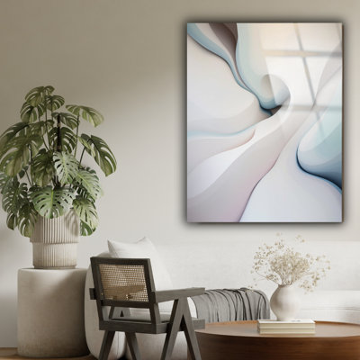 Art mural beige minimaliste, décor abstrait en verre trempé