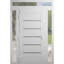 Porte d'entrée extérieure prémontée en PVC-U, modèle Manux 8415 Blanc Soie, avec imposte et panneau latéral, pour bureaux, commerces et habitations (entrée, patio, garage). Dimensions : 56 x 94 pouces (L 12 + 32 + 12 x H 80 + 14 pouces). Ouverture à gauche vers l'intérieur.-109404268-109404266-109404273