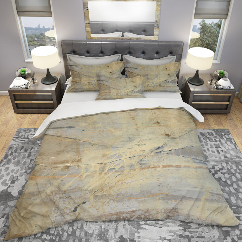 Ensemble de housse de couette Modern Glam Geometric Cream Block III - Microfibre polyester