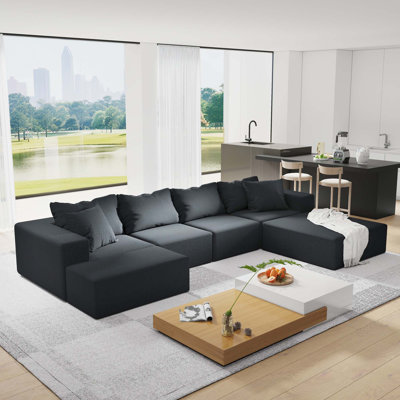 Ensemble de canapé modulaire modulaire en forme de L de 132 po avec 6 coussins
