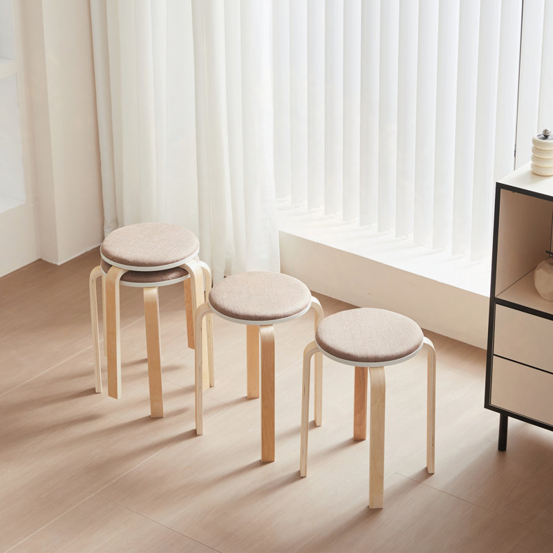 Set Of 4 Stackable Stools, Stackable Bentwood Stools, Round Backless Chairs For Dining Room, Kitchen, Classroom, Coffee