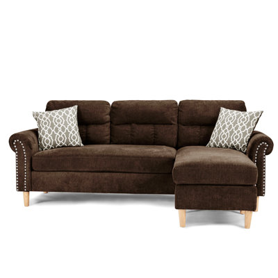 Modern Style Sofa For Indoor, Reversible Sectional Set With 2 Accent Pillows In Tan, Perfect For Versatile And Stylish Living Room Arrangements