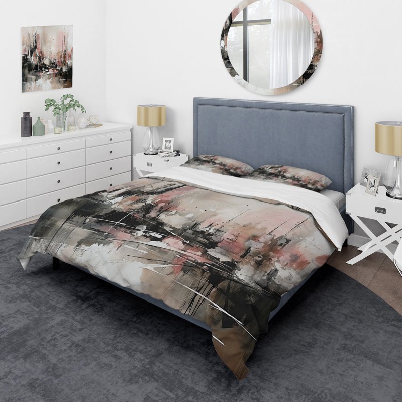 Ensemble de housse de couette en microfibre / polyester rose et noir Minimalims Fludity I Bedding