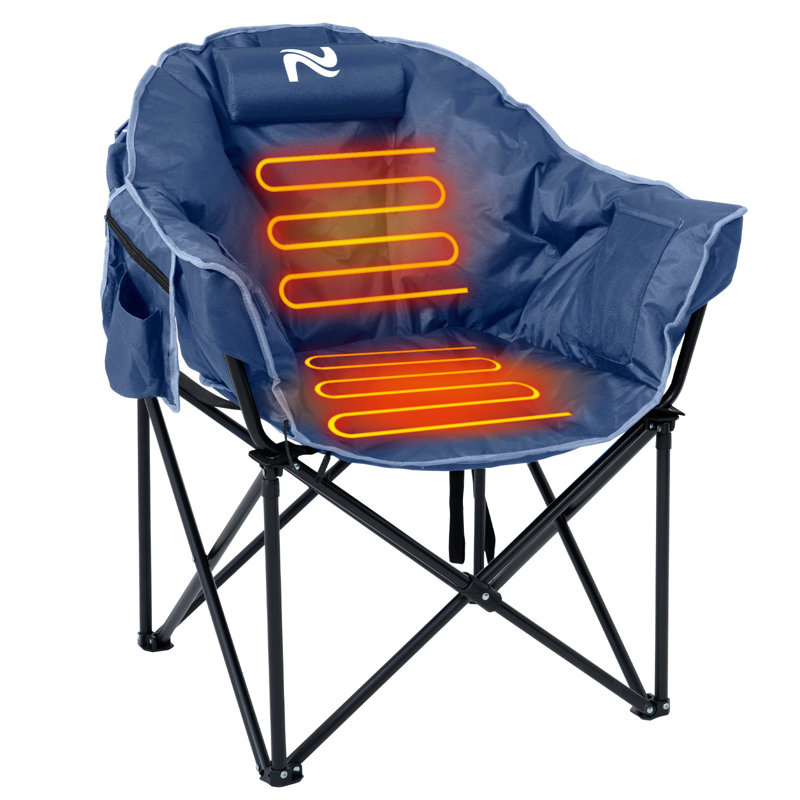 Oversized Portable Heated Camping Chair With Pillow, Heated Foldable Chair Seat Supports 500 Lbs, Blue
