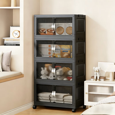 4 Layers 160Qt Stackable Storage Box With Wheels For Home Living Room Office Wardrobe Bathroom Kitchen Gray