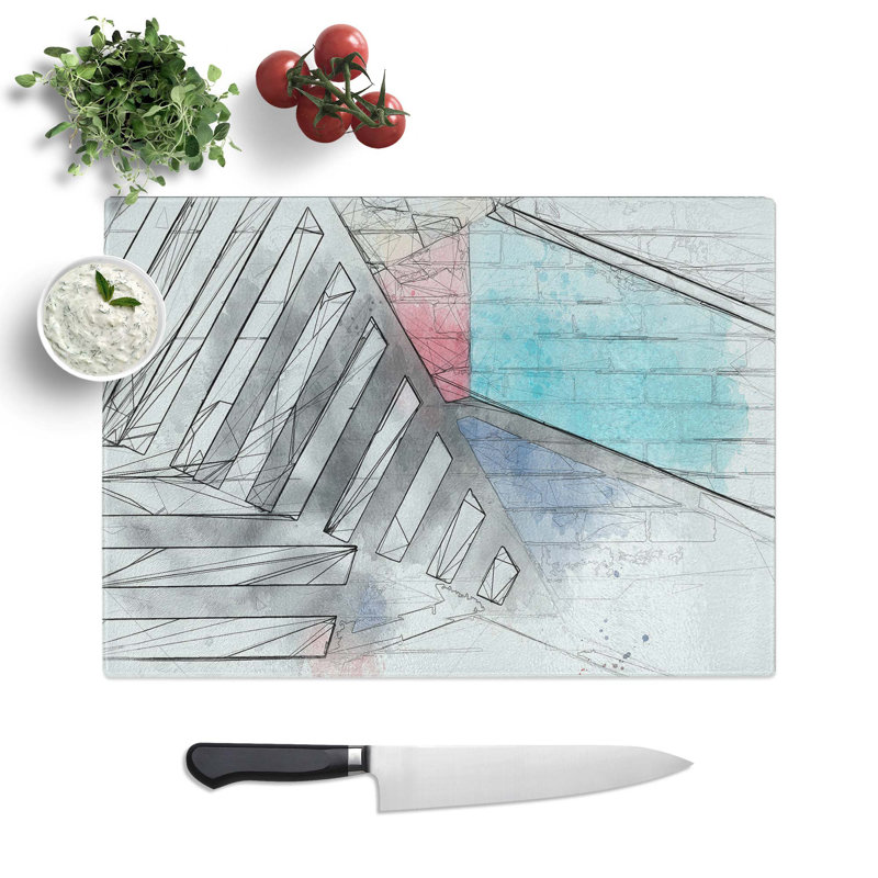Tempered Glass Painted Bricks Chopping Board, 28.5 cm W x 20 cm L