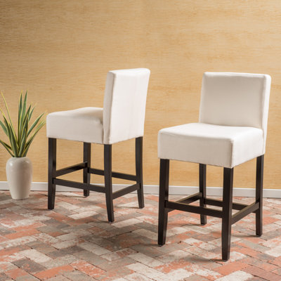 2 tabourets de comptoir 2 Kd - Coussin en mousse haute résilience, dossier incurvé pour le soutien, tissu beige, l 23,2 po x H 37,73 po, tabouret Classy And, assise en tissu, pieds brun foncé, P 17,91 po x l 22,88 po x H 36,25 po