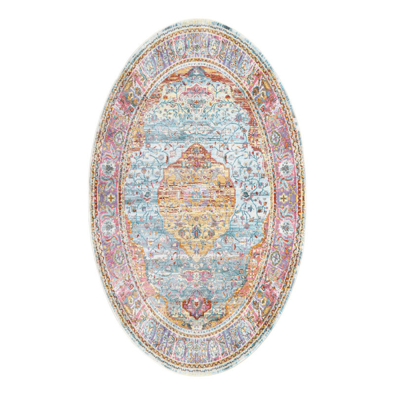 Folmar Abstract Indoor Rug, Oval 5' x 8', Pink/Orange/Blue