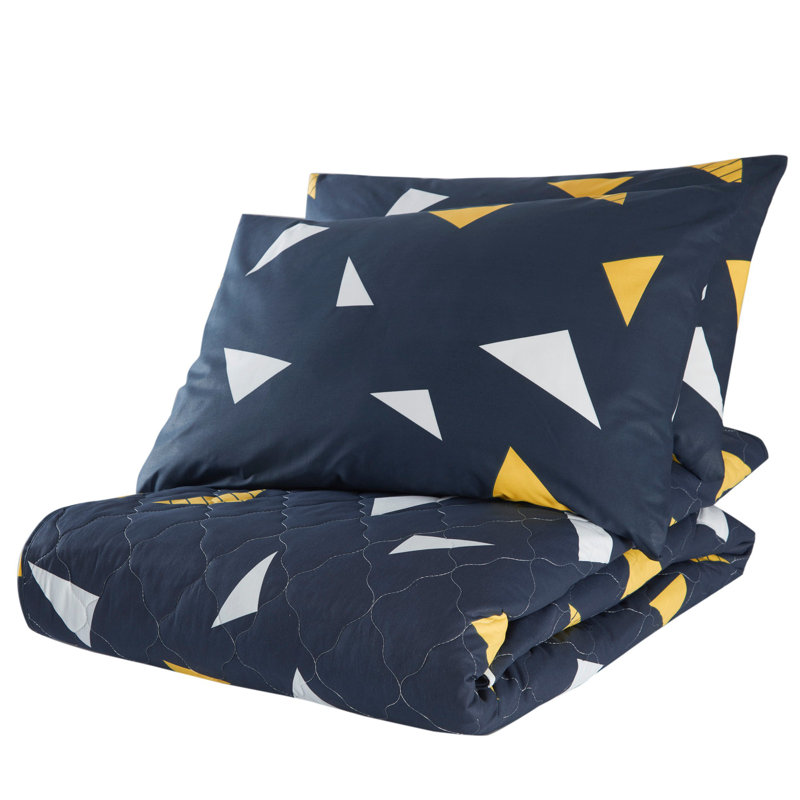 Ensemble de couvre-lit / couvre-lit 100% coton blanc / bleu / jaune 3 pièces