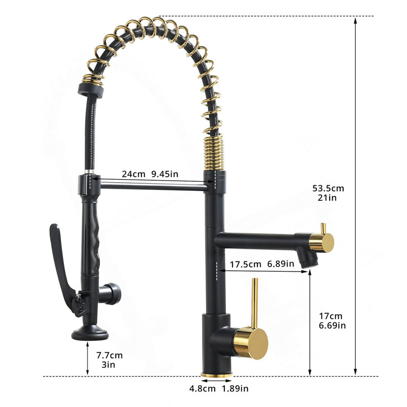 Commercial Kitchen Faucet With Pull Down Sprayer, Single Handle Single Lever Kitchen Sink Faucet, Black/Gold