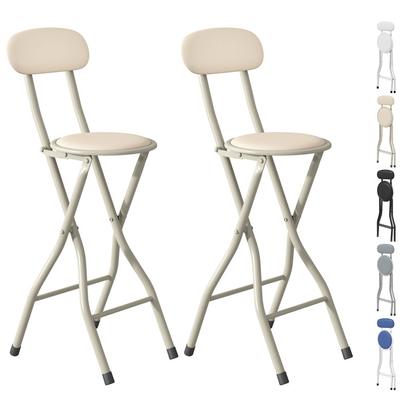 Upholstered Counter Stool with Metal Frame, Beige