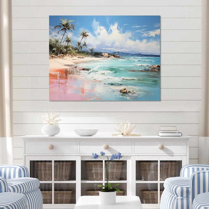 «Green Tropical Beach Escape III» - art mural bord de mer tropical, Toile tendue, H 30 po x l 40 po x P 1,5 po