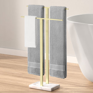 KES Freestanding Towel Rack 2-Tier 33''H Dual T-Shape Towel Stand with Weighted Marble Base for Bathroom 18/8 Stainless Steel