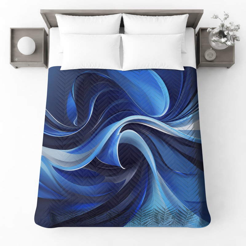 Blue Abstract Waves Quilted Bedspread All Sizes, King