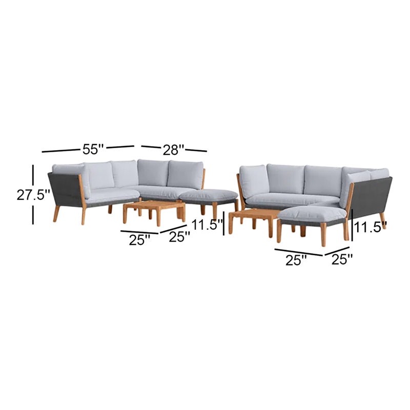 Ensemble de conversation modulaire en teck avec coussins 8 pièces Habitat