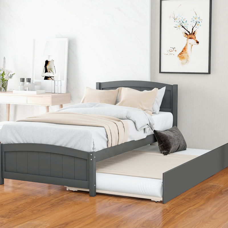 Lit plateforme gris avec lit gigogne gris pour une chambre à coucher sereine, Gris