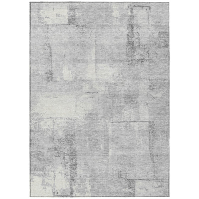 3' X 5' Gray And Silver Geometric Washable Indoor Outdoor Area Rug