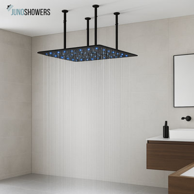 Robinet de douche contemporain en acier inoxydable avec tête de pluie et douchette combinée