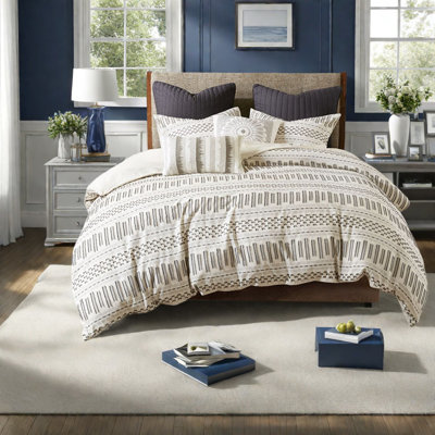 Farmhouse Cotton Jacquard Bedding Sets, Ivory & Charcoal Comfort