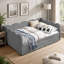 Lit de jour confortable à carreaux vichy, format double, avec lit gigogne simple, tissu en lin, adorable motif ondulé, port USB et sans sommier requis.-471457500