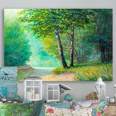 «River Through The Birch Tree Forest IV», reproduction sur toile flottante