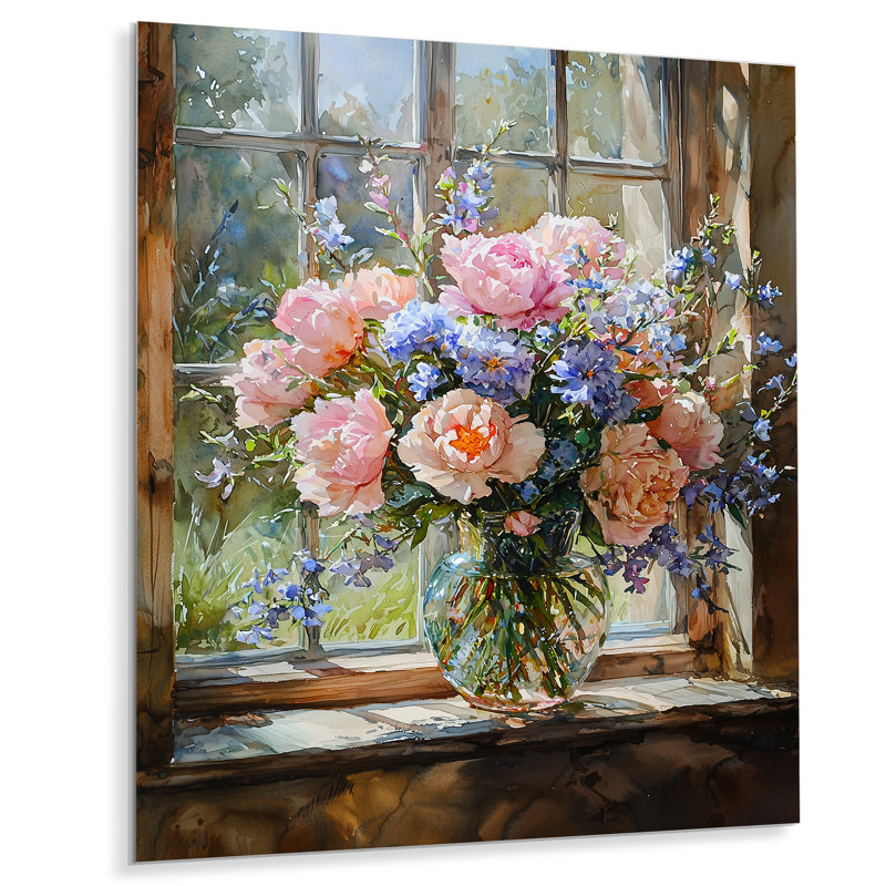 «Pastel Summer Bouquet Flowers At The Barn II», impression de bouquets assortis sur métal, H 44 po x l 34 po