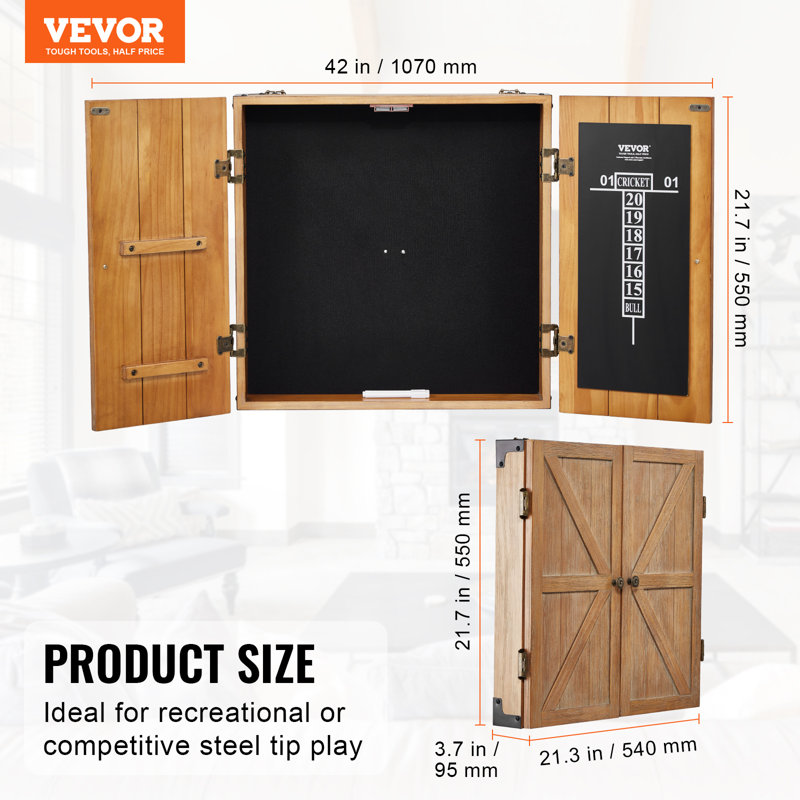Rustic Solid Wood Dartboard Cabinet with Vintage Brass Hardware