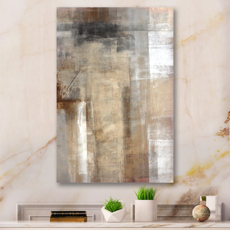 Art abstrait sur toile beige moderne - Le brun rencontre l'abstrait beige