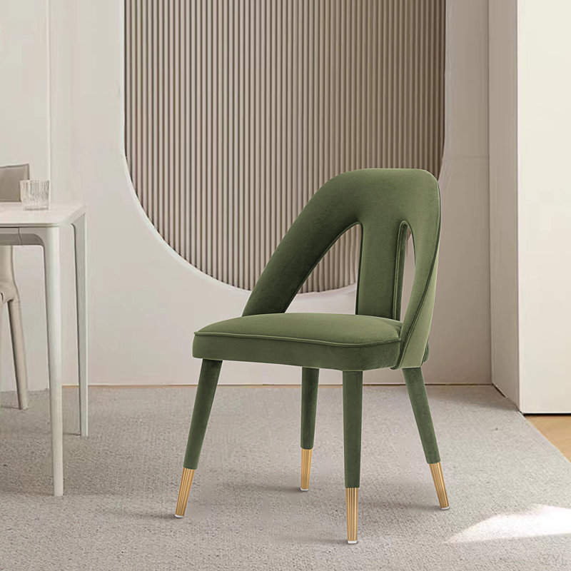 Upholstered Velvet Dining Chair, Green, Green/Gold