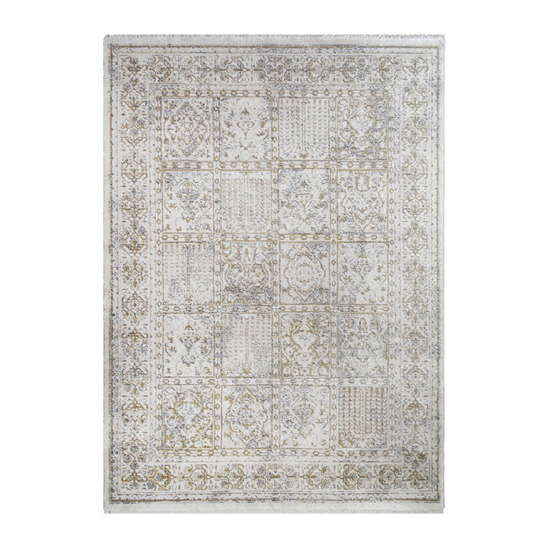 Tapis oriental ivoire délavé avec frange, Rectangle 9 pi 2 po x 12 pi 6 po