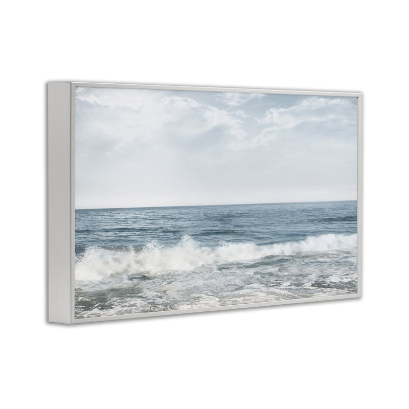 «Splashing Waves», estampe numérique par Mike Calascibetta, Giclée encadrée blanc bord de mer, H 16 po x l 24 po