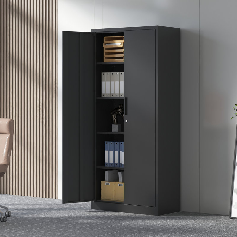 Grande armoire noire de 72 pouces avec tablettes réglables, serrure à 3 points pour un rangement sécuritaire, garage et atelier verrouillables en acier convenable, intérieur spacieux