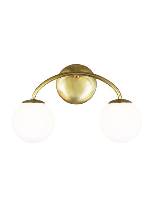 Alain 2 Light Frosted Dimmable Vanity Light, Burnished Brass