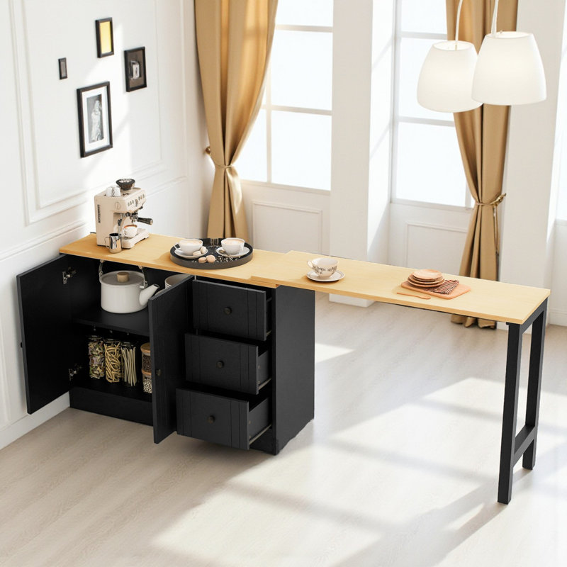 Buffet en bois avec table extensible, armoire de rangement multifonctionnelle avec 2 portes et 3 tiroirs, pour salon, bureau, vestibule et cuisine