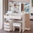 37-Inch Left Drawer Vanity Table With Cushioned Stool, 2 AC+2 USB Sockets, Hair Dryer Stand, And 3-Color LED Sliding Mirror-240564800