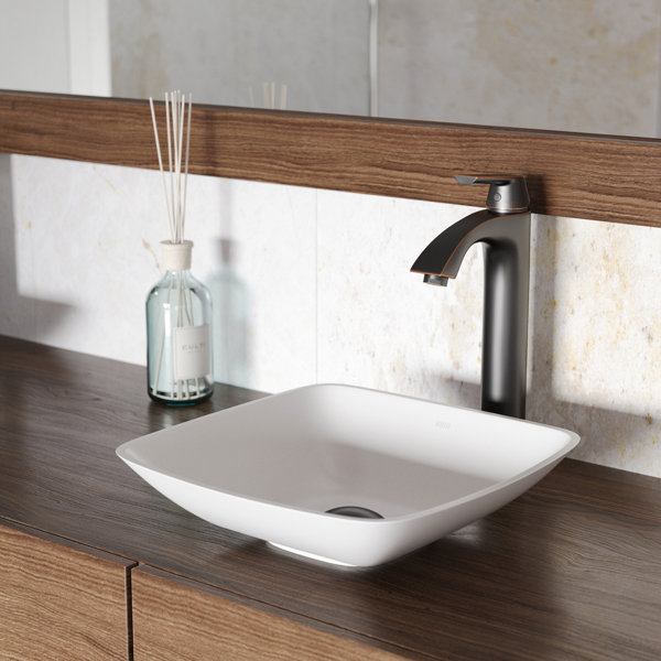 VIGO White Begonia Handmade Countertop Matte Stone Square Vessel Bathroom Sink in Matte White